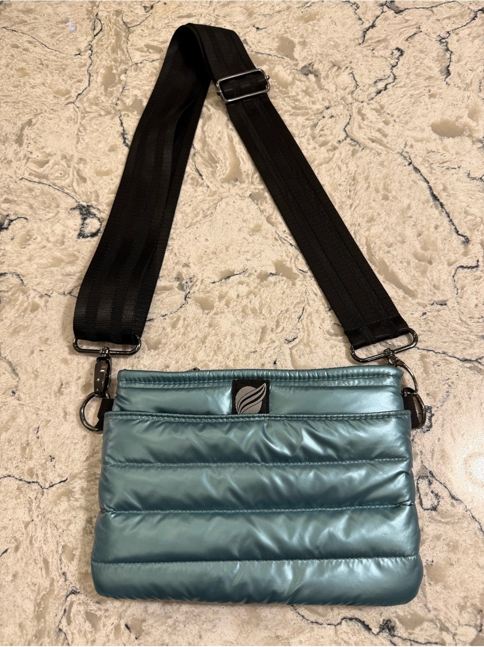 THINK ROYLN Bum Bag 2.0 Quilted Puffer Crossbody Bag in Glossy Teal Blue